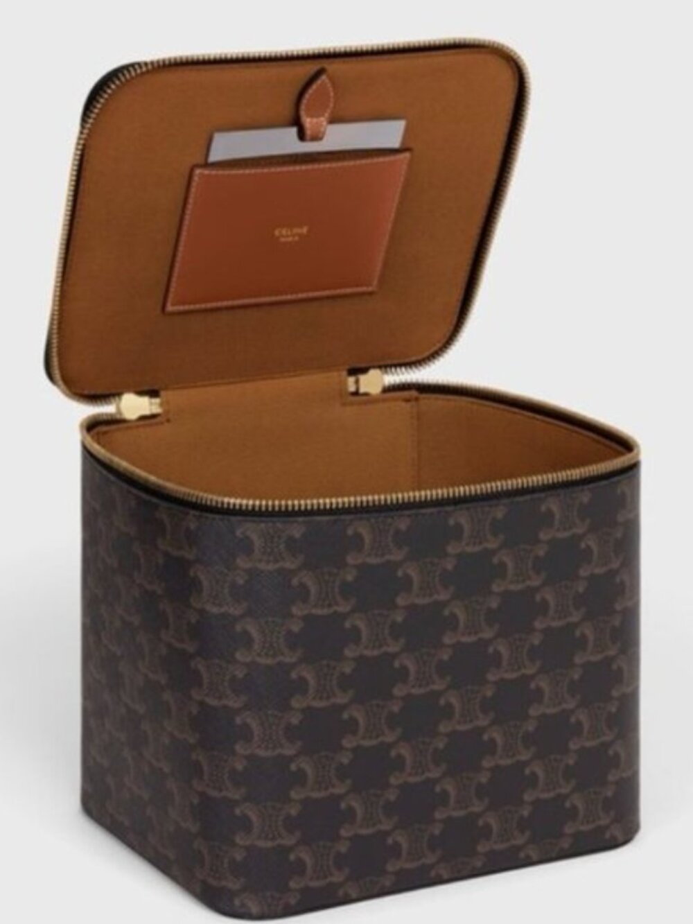 CELINE SQUARE VANITY CASE IN TRIOMPHE CANVAS/ CALFSKIN